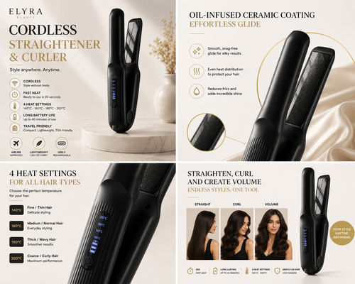 Elyra Beauty Cordless Straightener & Curler features