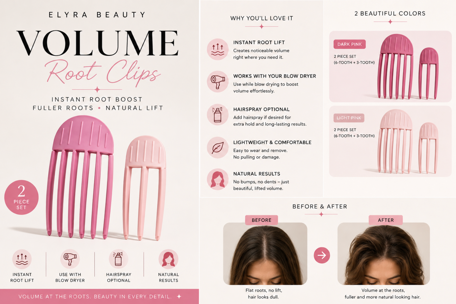 Elyra Beauty Volume Root Clips - product details and before & after