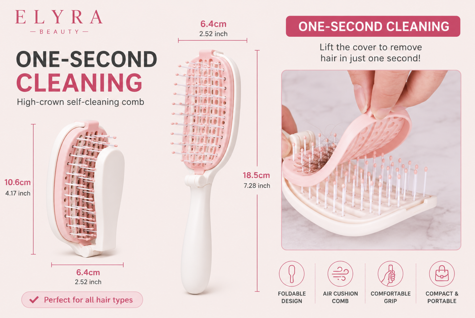 Elyra Beauty Folding Hair Brush product shot